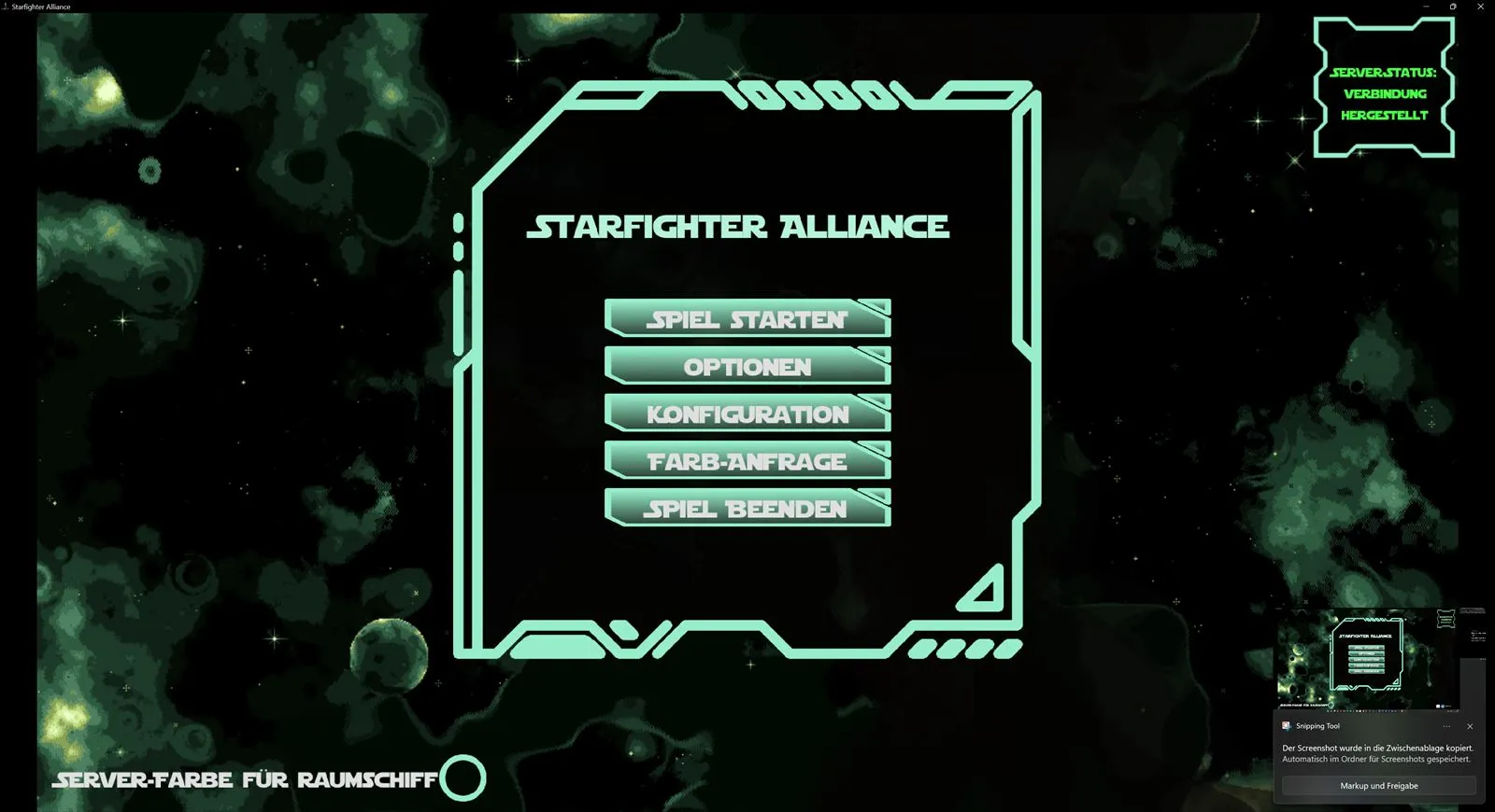 Starfighter Alliance start screen