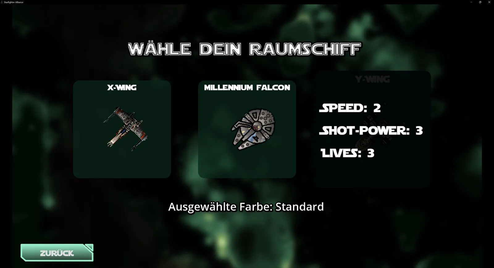 Starfighter Alliance ship selection screen