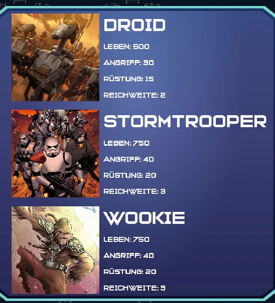 Battlefront Tactics unit stats screen